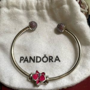 Pandora bangle bracelet with charm orchid